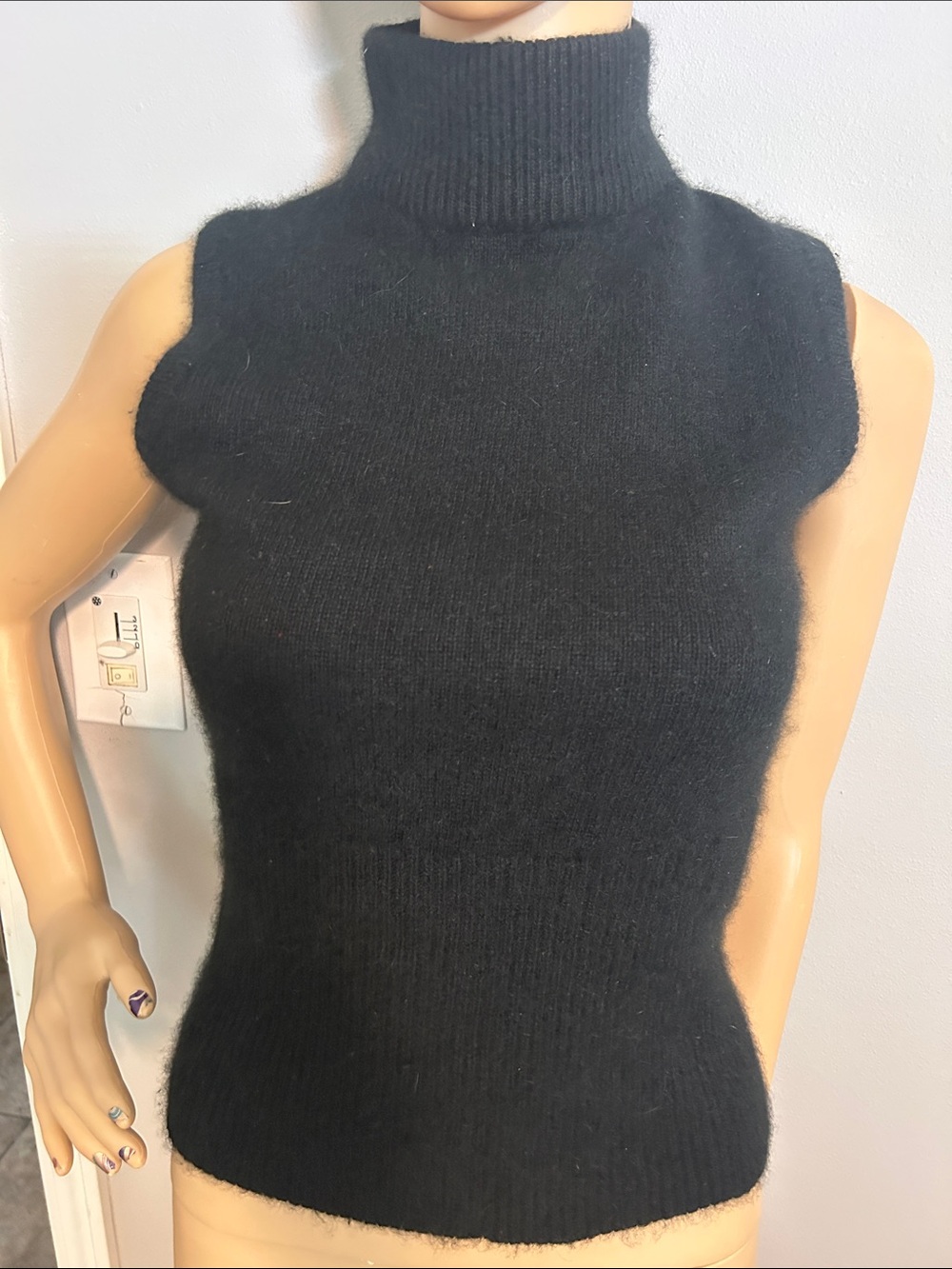 Cache’ Vintage Black Sleeveless Angora ( Rabbit Hair ) Turtleneck Sweater